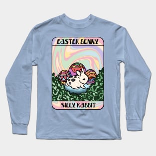 Cute Netherland Dwarf Bunny Celebrating Easter with Colorful Eggs Vintage Bunny Tarot Long Sleeve T-Shirt